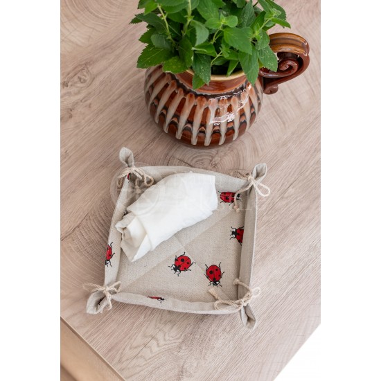 Colourful half-linen bread basket "Ladybug"